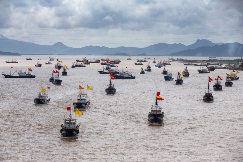 Chinese fishing boats depart Zhejiang. Some of these boats are quite likely working in some capacity with the Maritime Militia.